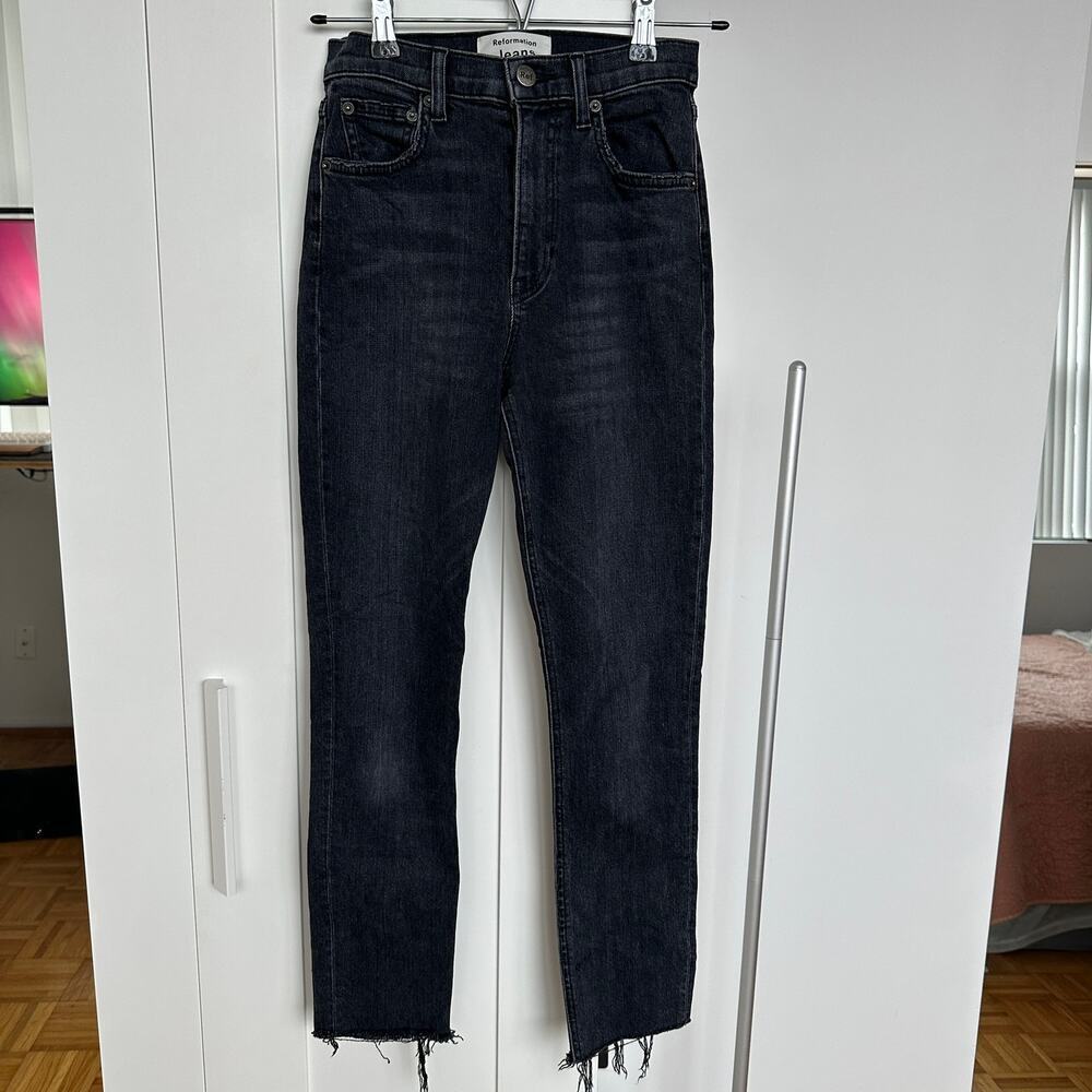 Reformation Denim Black High & Skinny Crop Jeans in Avalon Wash, Size 24, EUC